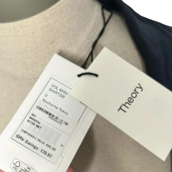 Theory Women's Navy Blue Silk Collared Button Front Mini Shirt Dress Size 0 - Picture 9 of 11